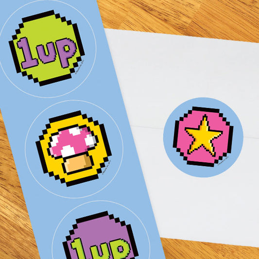 Birthday Direct's 8-bit Video Game Party Circle Stickers