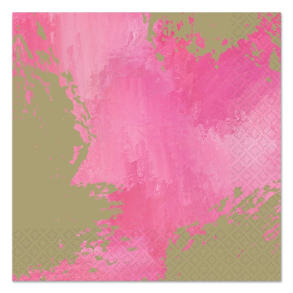 Pink Brushstroke Beverage Napkins, 5 inch fold, set of 16
