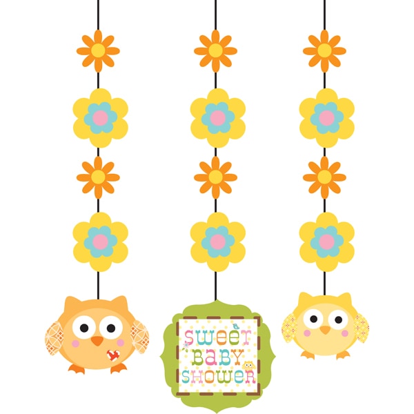 Happi Tree Owl Baby Shower Dangling Cutouts, 30 inch, 3 count