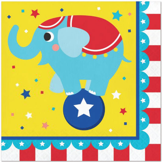 Big Top Circus Party Lunch Napkins, 6.5 inch fold, set of 16