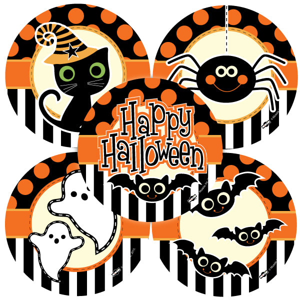 Halloween Dots and Stripes Party Large Stickers, 4 inch diameter, set of 12