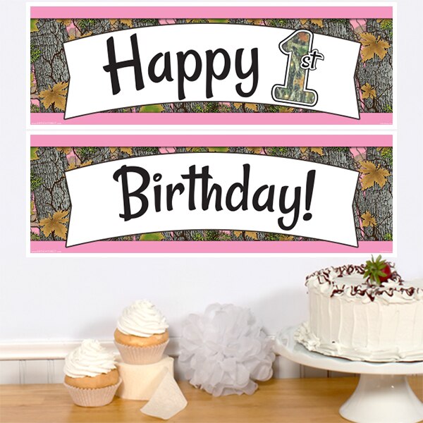 Birthday Direct's Camouflage 1st Birthday Pink Two Piece Banners