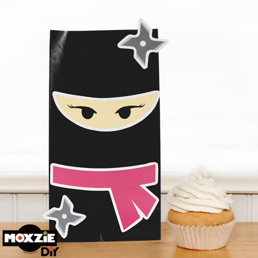 Little Ninja Girl Party Favor Bag DIY Kit, 12 bags, 2 activity sheets, 2 activity sheets, 12 bags