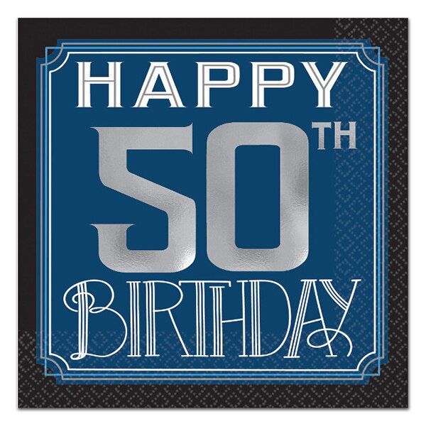 Happy Birthday Man 50th Hot-Stamp Beverage Napkins, 5 inch fold, set of 16