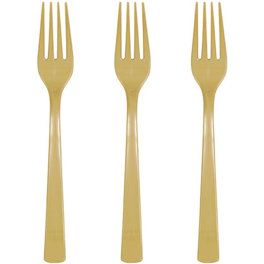 Gold Forks Reusable Plastic, 7 inch, set of 18