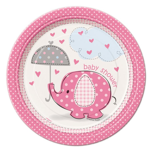 Elephant Baby Shower Pink Dessert Plates, 7 inch, 8 count