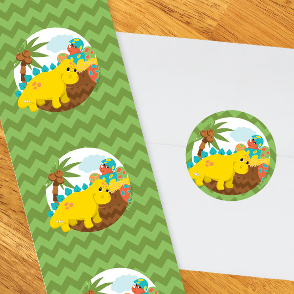 Birthday Direct's Little Dinosaur Baby Shower Circle Stickers