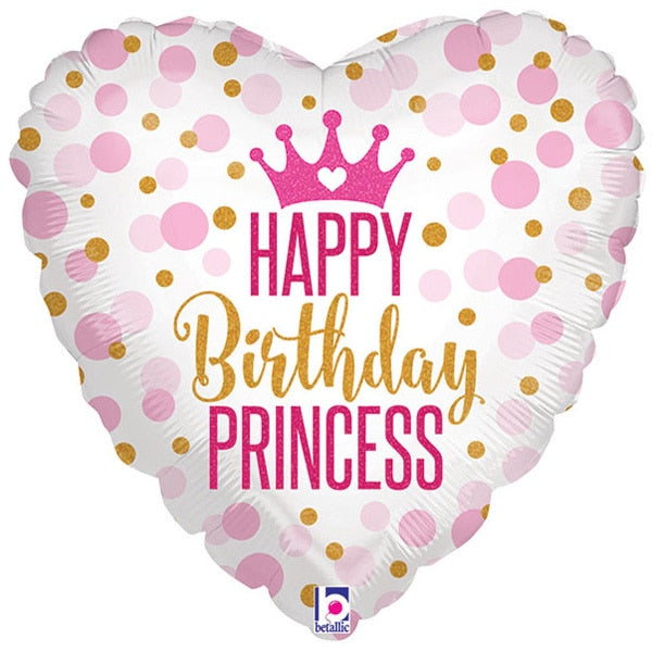 Happy Birthday Princess Heart Foil Balloon, 18 inch, each