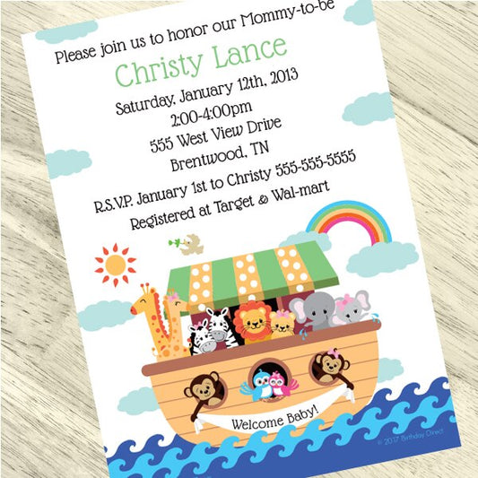 Birthday Direct's Noah's Ark Baby Shower Custom Invitations