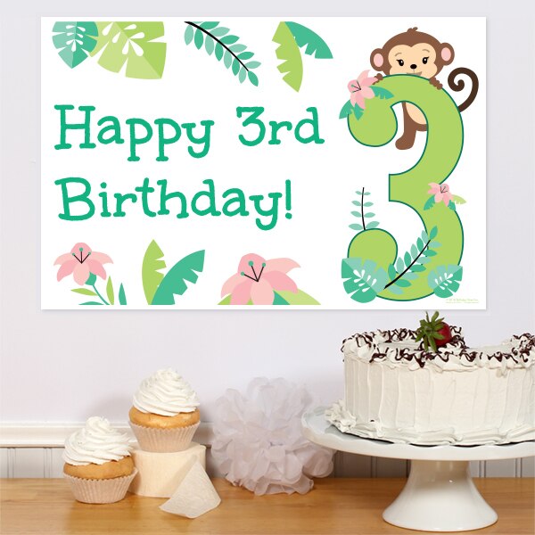 Little Monkey 3rd Birthday Sign, 8.5x11 Printable PDF Digital Download by Birthday Direct
