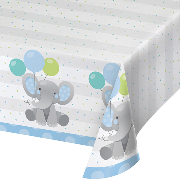Enchanting Elephant Blue Paper Table Cover, 54 x 102 inch, each