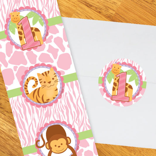 Birthday Direct's Safari 1st Birthday Pink Circle Stickers