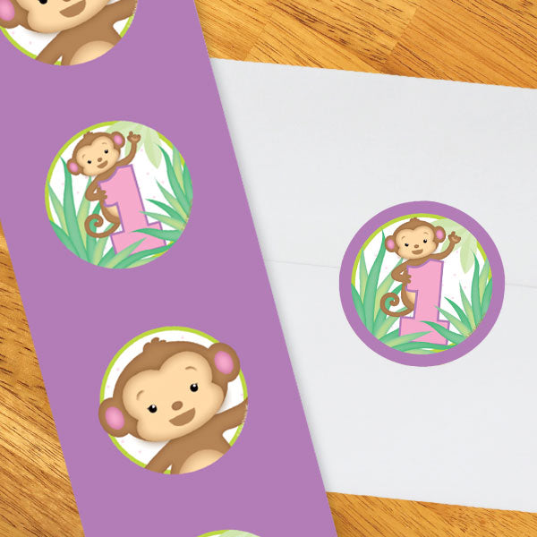 Birthday Direct's Little Monkey 1st Birthday Pink Circle Stickers