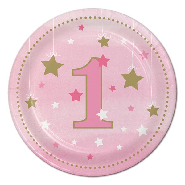 Twinkle Little Star Pink 1st Birthday Dessert Plates, 7 inch, 8 count
