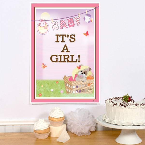 Clothesline Puppy Baby Shower Pink Sign, 8.5x11 Printable PDF Digital Download by Birthday Direct