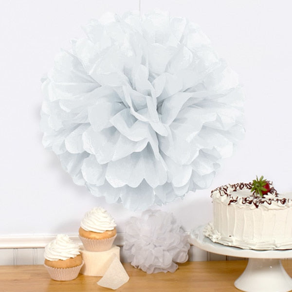 Bright White Puff Ball Tissue Decoration, 16 inch