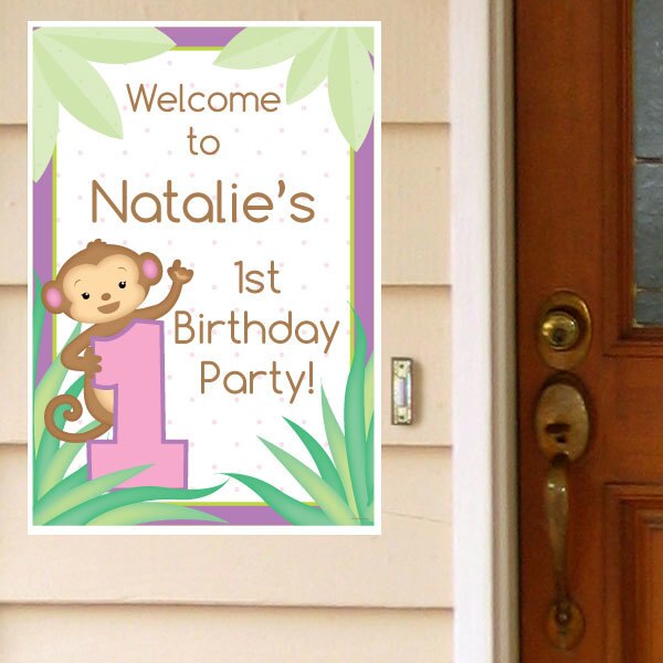 Birthday Direct's Little Monkey 1st Birthday Pink Custom Door Greeter