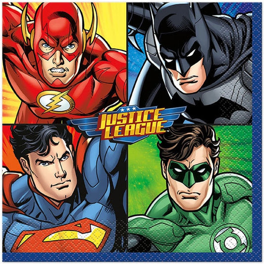 DC Comics Justice League Lunch Napkins, 6.5 inch fold, set of 16