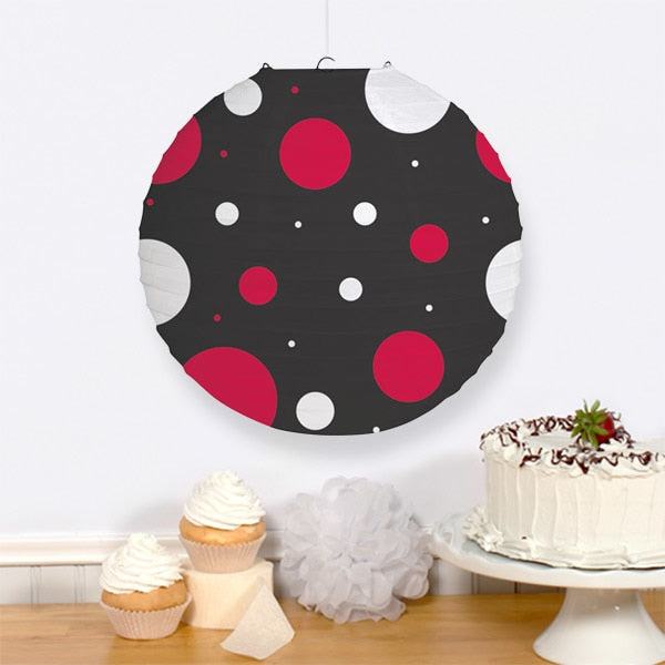 Black with Red and White Dots Round Paper Lantern