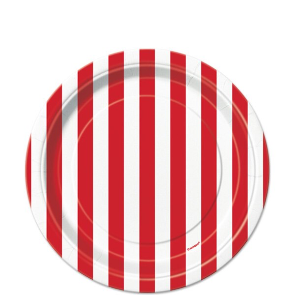 Ruby Red with White Stripe Dessert Plates, 7 inch, 8 count