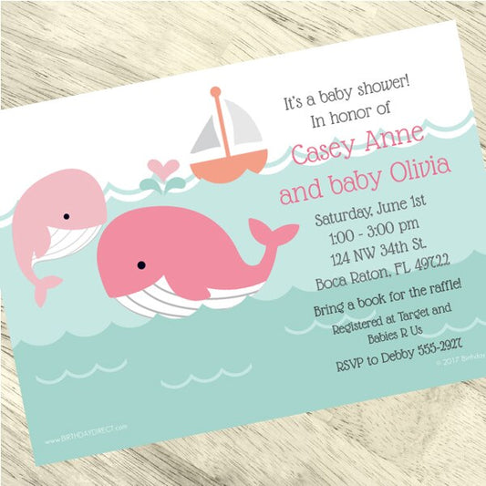 Birthday Direct's Little Whale Baby Shower Pink Custom Invitations