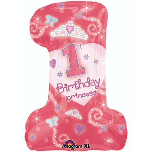 1st Birthday Princess SuperShape Foil Balloon, 19 x 28 inch, each