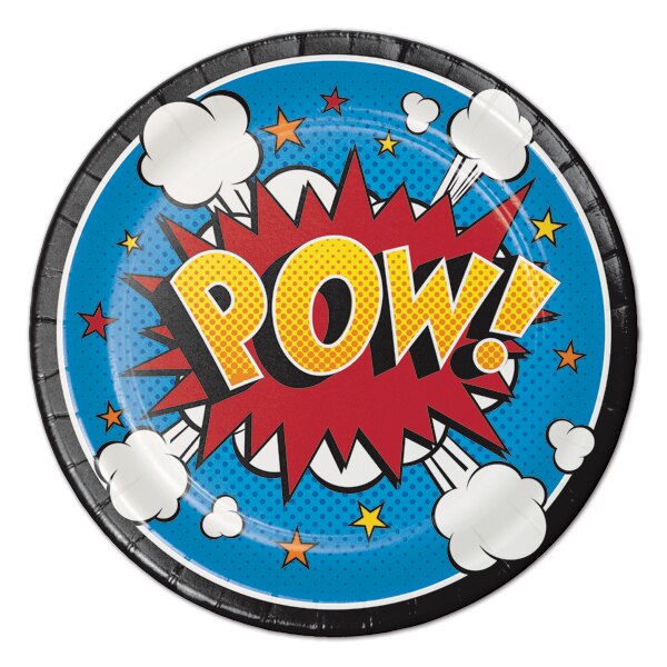 Comic Book Hero Party Dessert Plates, 7 inch, 8 count