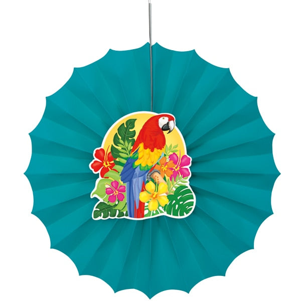 Luau Parrot Party Paper Fan Decoration, 12 inch, each