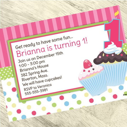 Birthday Direct's Cupcake 1st Birthday Custom Invitations