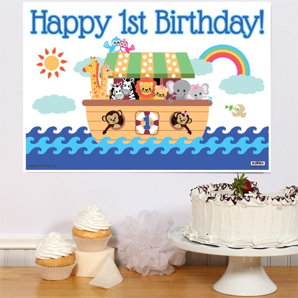 Noah's Ark 1st Birthday Sign, 8.5x11 Printable PDF Digital Download by Birthday Direct