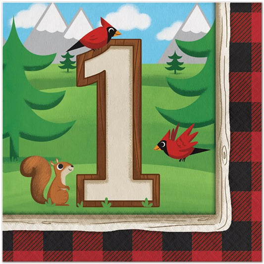 Lumberjack 1st Birthday Lunch Napkins, 6.5 inch fold, set of 16