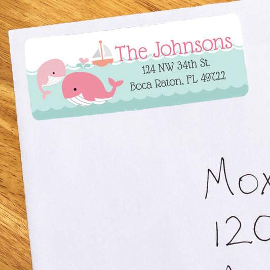 Birthday Direct's Little Whale Baby Shower Pink Address Labels