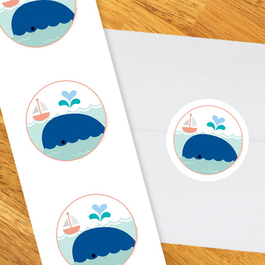 Birthday Direct's Little Whale Baby Shower Blue Circle Stickers