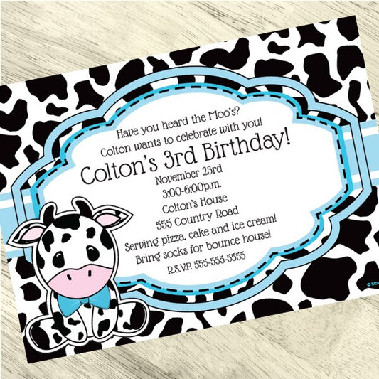 Birthday Direct's Cow Blue Party Custom Invitations