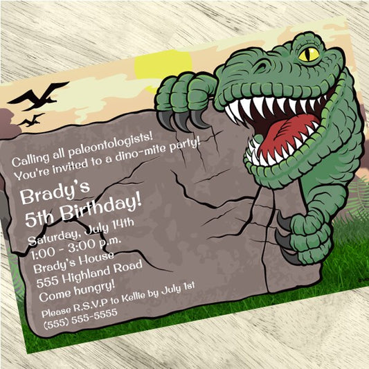 Birthday Direct's Dinosaur T-Rex Party Custom Invitations