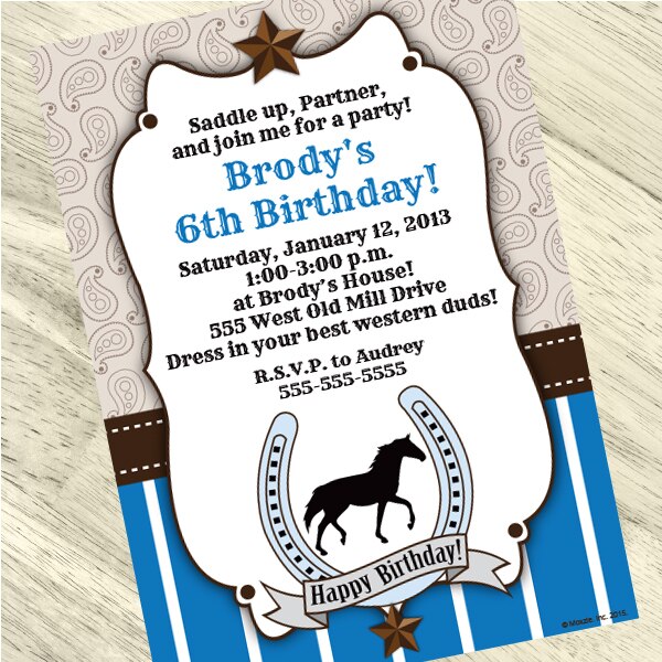 Birthday Direct's Horse Meadow Blue Party Custom Invitations