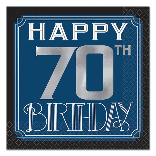 Happy Birthday Man 70th Hot-Stamp Beverage Napkins, 5 inch fold, set of 16