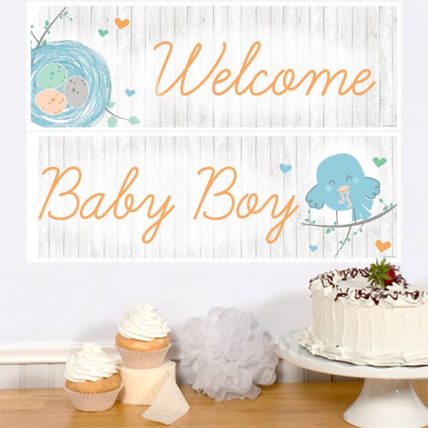 Birthday Direct's Little Bird Baby Shower Blue Two Piece Banners