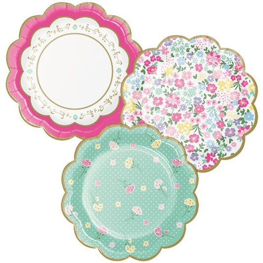 Floral Tea Party Assorted Scalloped Dessert Plates, 7 inch, 8 count