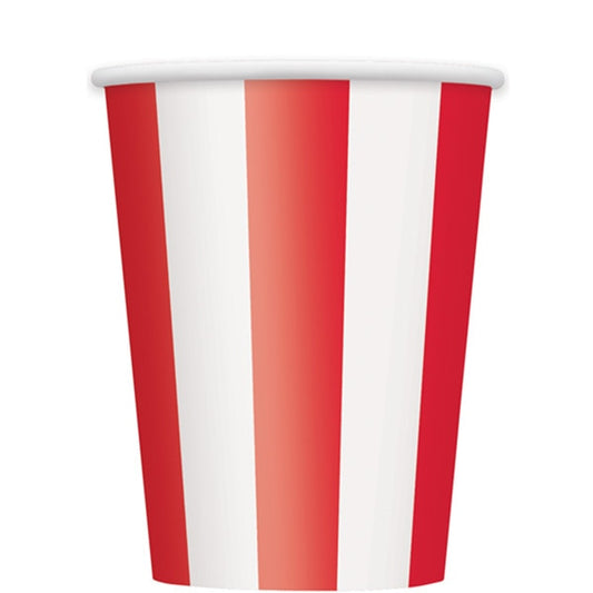 Ruby Red with White Stripe Cup, 12 oz, 6 ct