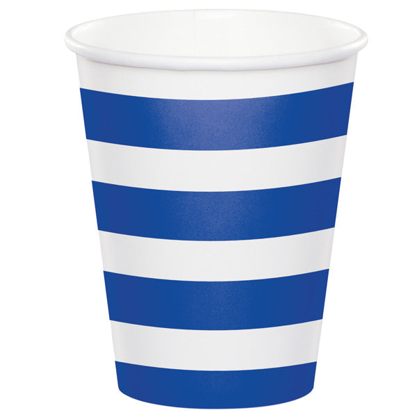 Cobalt Blue with White Stripe Cups, 8 ounce, 8 count