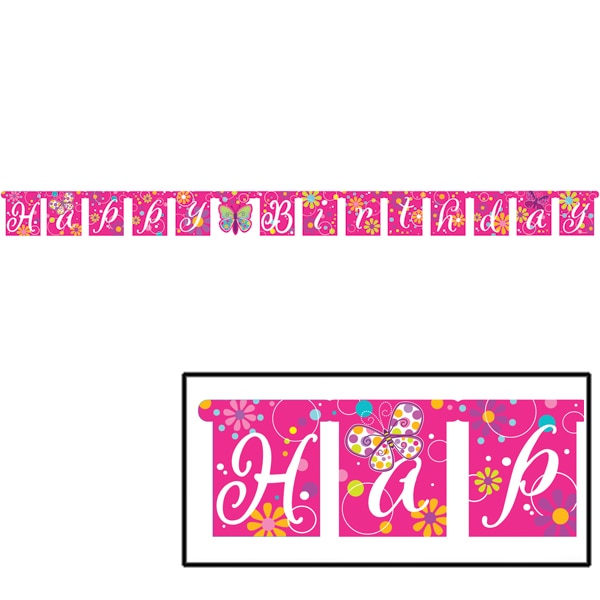Butterfly Bright Pink Party Banner, 8.75 feet, each