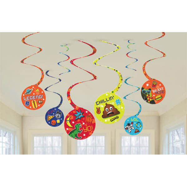 Epic Party Dangling Spiral Decorations, 5 inch cut-out, 8 count