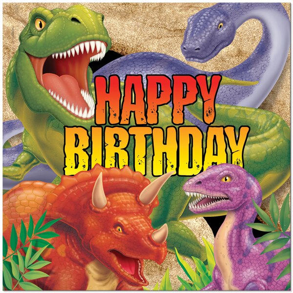 Dinosaur Prehistoric Party Happy Birthday Lunch Napkins, 6.5 inch fold, set of 16