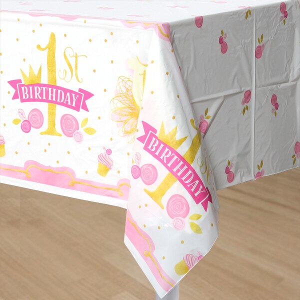 Pink and Gold 1st Birthday Table Cover, 54 x 84 inch, each