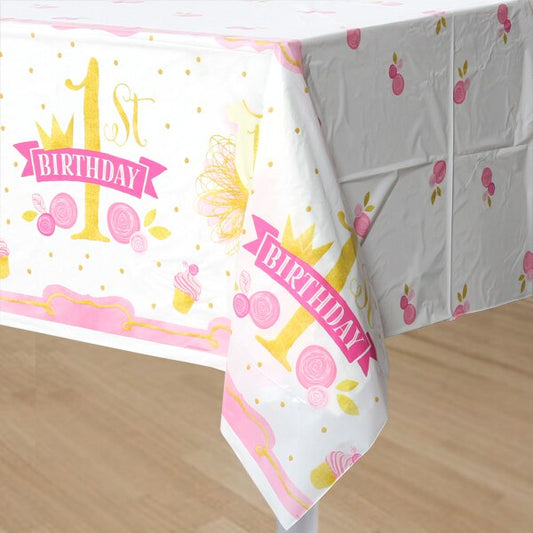 Pink and Gold 1st Birthday Table Cover, 54 x 84 inch