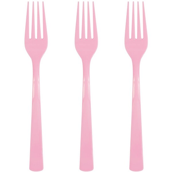 Lovely Pink Forks Reusable Plastic, 6 inch, set of 18