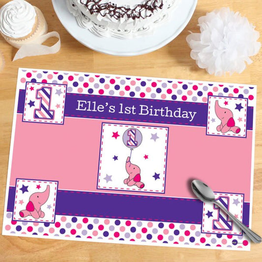 Birthday Direct's Elephant Dots 1st Birthday Pink Custom Placemats