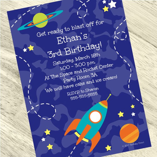 Birthday Direct's Space Rocket Party Custom Invitations