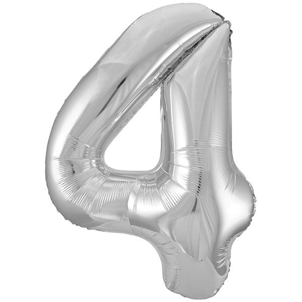 Silver Number 4 Foil Balloon, 34 inch, each